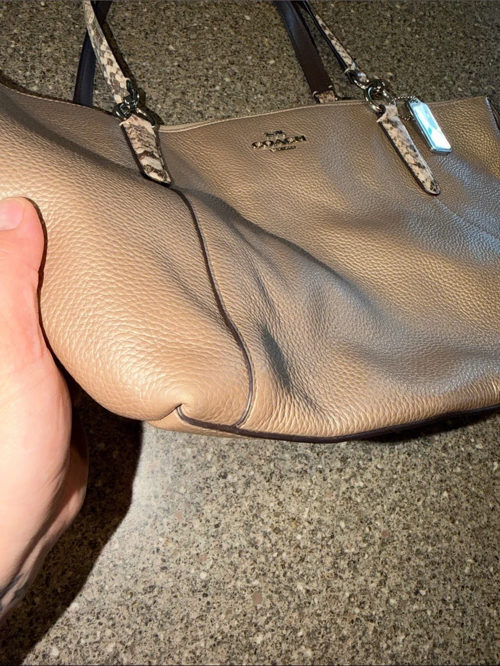 Coach Metallic Rose Gold Ava Chain Tote with Snake-Print Straps